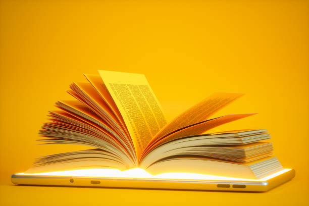 A glowing e-reader with open pages symbolizes the seamless transition from printed books to digital reading.